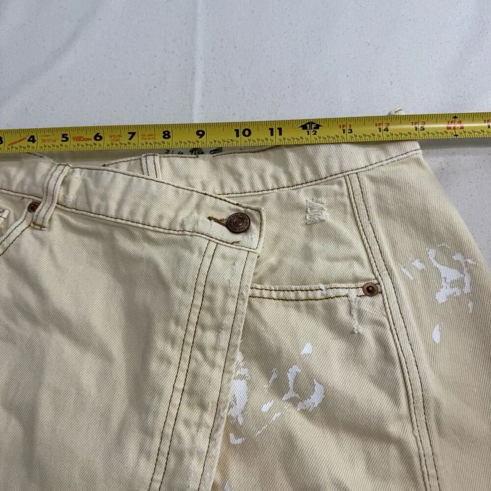 Free People Women's Butter Cream Denim Distressed Parker Wrap Skirt Size 31